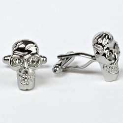 Rhodium Plated Skull Cuff Links with Engraved Box