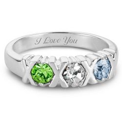 Mom's Sterling Silver 3 Birthstone Hugs and Kisses Ring