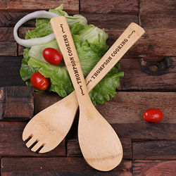 Unique Personalized Engraved Bamboo Salad Utensils