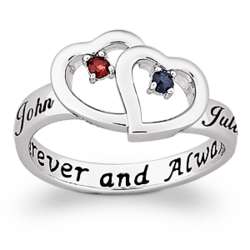 Couple's Birthstone Twin Heart Forever and Always Ring