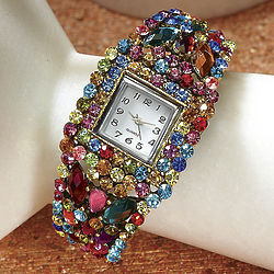 Carousel Multicolor Crystal Hinged Bangle Watch