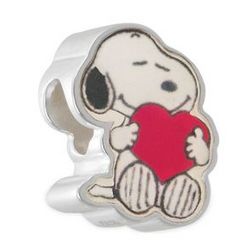 Snoopy with Heart Bead in Sterling Silver