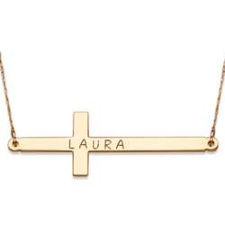 Personalized Gold Over Sterling Silver Horizontal Cross Necklace