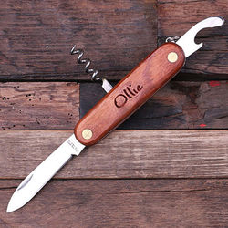 Personalized Pocket Knife with Cork Screw and Bottle Opener