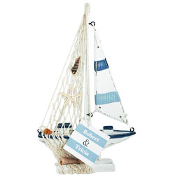Sailing Away Together Wooden Nautical Sailboat Figurines