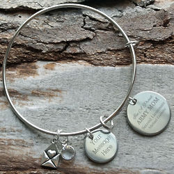 Proud Military Mom Personalized Bangle Bracelet with Birthstone