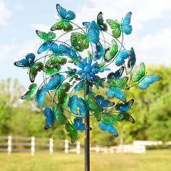 Blue and Green Butterflies Metal Wind Spinner