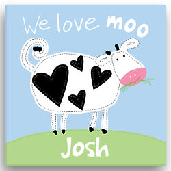 Personalized Love Moo Canvas Wall Art in Blue