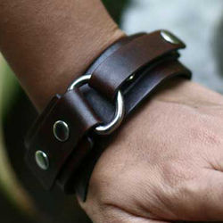Men's Leather Bold Brown Wristband Bracelet