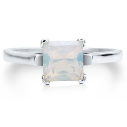 Sterling Silver Princess Cut Opal Cubic Zirconia Solitaire Ring