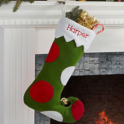 Polka Dot Jolly Jester Embroidered Stocking