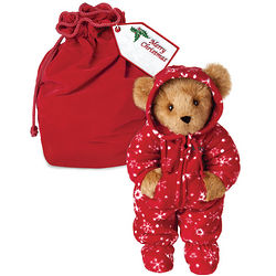 15" Holiday Hoodie-Footie Bear with Red Velvet Bag