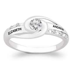 Personalized Sterling Silver Couples CZ and Diamond Promise Ring