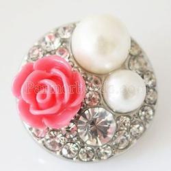 Pearl and CZ Coral Flower Snap Button Charm