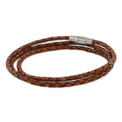 Thai Charm Wrap Bracelet in Brown Leather
