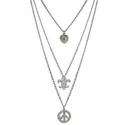 Fleur De Lis, Heart, and Peace Sign Triple Charm Necklace