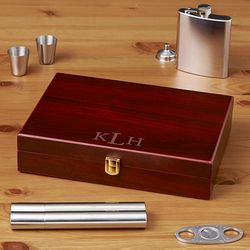 Engraved Steel Cigar Case and Flask