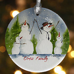Snowman Family Personalized Porcelain Christmas Ornament