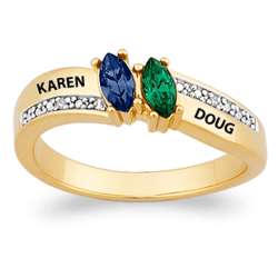 Couple's Marquise Birthstone Name Ring with Diamond Accents