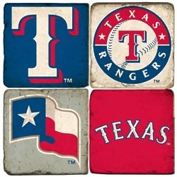 Texas Rangers Italian Marble Coasters with Wrought Iron Holder