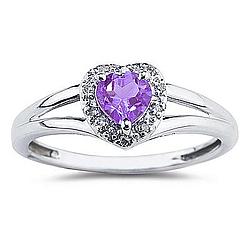 Heart Shaped Amethyst and Diamond Ring