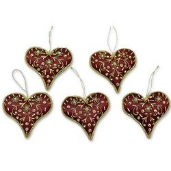 Red Velvet Heart Beaded Ornaments