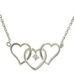 Sterling Silver Triple Hearts Necklace with CZ Accent