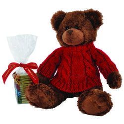 Cocoa Teddy Bear with Assorted Squares Chocolates