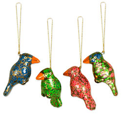 4 Festive Songbird Ornaments