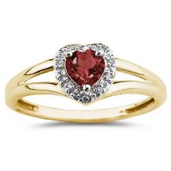 Heart Shaped Garnet and Diamond Ring in 10K Gold