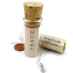 Gratitude in a Bottle with Silver Peace Necklace