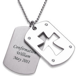 Stainless Steel Double Dog Tag Engraved Cross Pendant