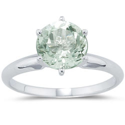 Round Green Amethyst Solitaire Ring in 14K White Gold