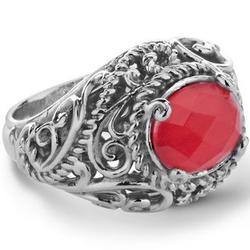 Red Coral Signature Doublet Oval Ring