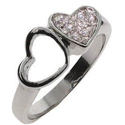Joined Hearts CZ Sterling Silver Ring
