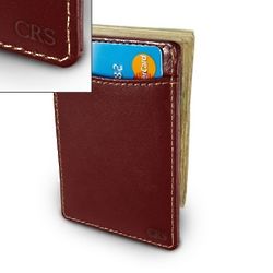 Monogrammed Brown Leather Card Holder with Money Clip