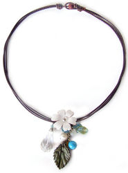 White Blossom Pearl and Leather Choker