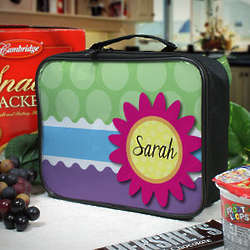 Personalized Flower and Polka Dot Lunch Tote