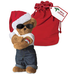 Holiday Hunk Teddy Santa Bear with Red Velvet Bag