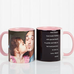 Personalized Photo Sentiments Coffee Mug for Him with Pink Handle