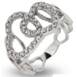 Sterling Silver Linked Hearts Friendship Ring