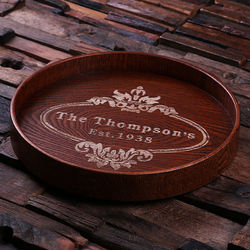 Personalized Engraved Wood Round Serving Tray