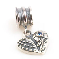 Valentine Heart Blue CZ Dangle Charm Bead - Pandora Compatible