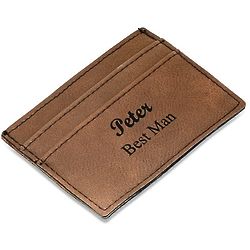 Personalized Brown Leatherette Money Clip & Credit Card Holder