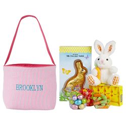 Personalized Pink Seersucker Easter Tote with Candy