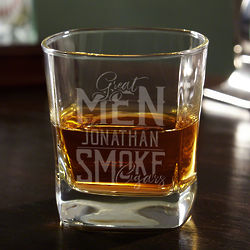 Great Men Smoke Cigars Personalized Square Whiskey Glass