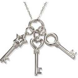 Triple Diamond Key Necklace in Sterling with a Full Set of Keys