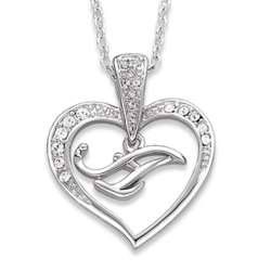 Rhodium Plated Crystal Heart A Initial Necklace