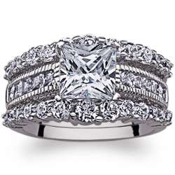 Silvertone 3-Piece Cubic Zirconia Solitaire Wedding Ring Set
