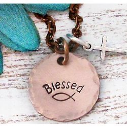 Blessed Hand-Stamped Antique Copper Necklace